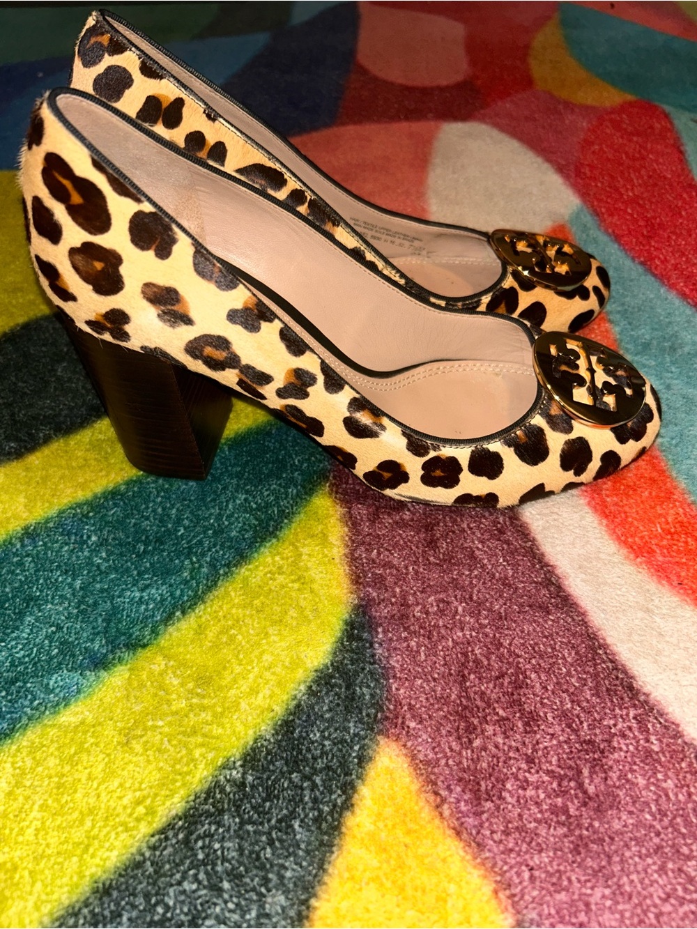 Tory Burch Leopard Print Block Heel Pumps - Tan/Black/Gold - Picture 5 of 7